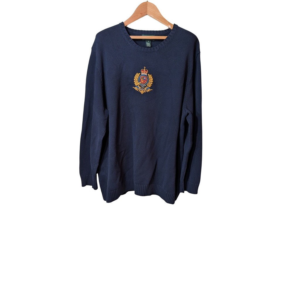 Lauren Ralph Lauren Navy Blue Cotton Crest Embroidered Sweater 3X Womens